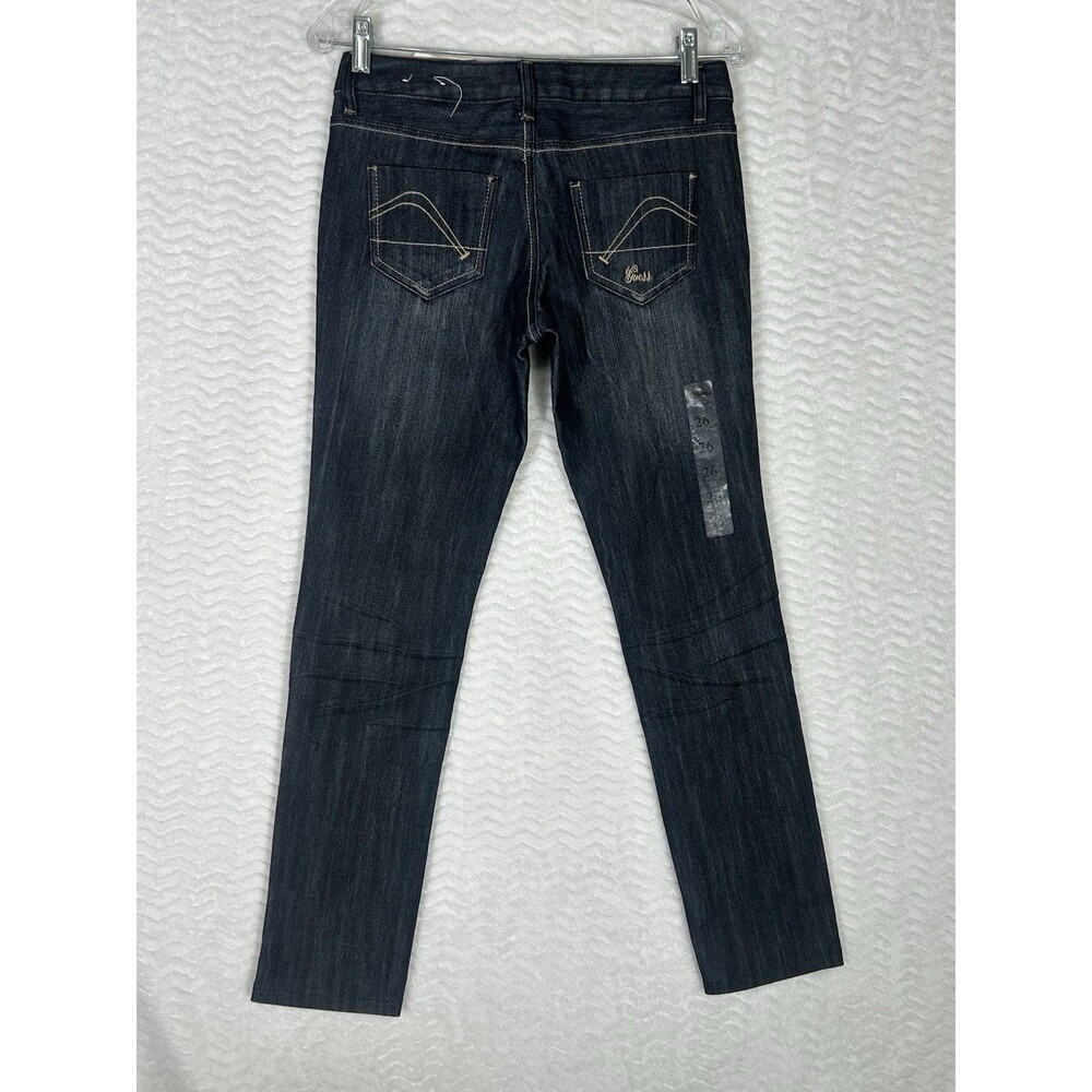 GUESS Jeans Womens 26 Blue Dark Wash Skinny Slim Distressed Stretch Embroidered - Picture 9 of 10